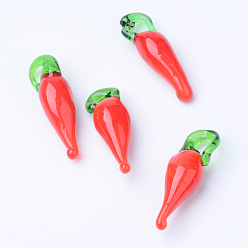 Red Handmade Lampwork Pendants, Pepper, Red, 28~32x9~10x8~9mm, Hole: 4~5mm