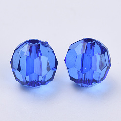 Blue Transparent Acrylic Beads, Faceted, Round, Blue, 16x15.5mm, Hole: 2.4mm, about 233pcs/500g