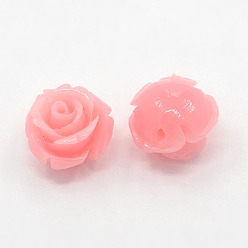 Pink Synthetic Coral 3D Flower Rose Beads, Dyed, Pink, 14~15x9mm, Hole: 1.5mm