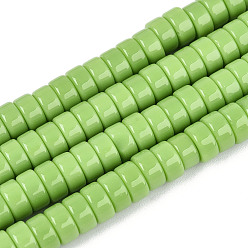 Светло-зеленый Непрозрачные сплошные цветные стеклянные бусины, плоско-круглые, светло-зеленый, 6~6.5x3~3.5 мм, отверстие : 0.8 мм, около 114~116 шт / нитка, 14.76~14.96 дюйм (37.5~38 см)
