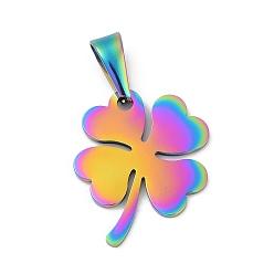 Rainbow Color Ионное покрытие (ip) 304 подвески из нержавеющей стали, клевер, Радуга цветов, 25.5x20.5x1.5 мм, отверстие : 10x4 мм
