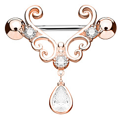Розовое Золото 316l стремя для сосков из хирургической нержавеющей стали с прозрачным кубическим цирконием, розовое золото , 14 мм, штифты : 1.6 мм