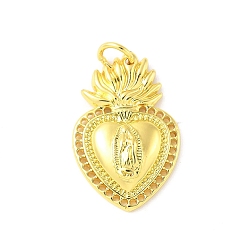Настоящее золото 18K Латунные подвески, долговечный, без кадмия и без свинца, стойки покрытие, Священное сердце с Девой Марией, с целью перехода в кольце, реальный 18 k позолоченный, 30.5x20x5.5 мм, отверстие : 4.7 мм