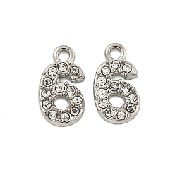 Number 304 подвески из нержавеющей стали, с кристально горный хрусталь, числовые прелести, число, 9x5x1 мм, отверстие : 1 мм