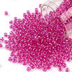 (785) Hot Pink Lined Crystal Rainbow Toho runde Rocailles, japanische Rocailles, (785) mit heißem Rosa ausgekleideter Kristallregenbogen, 8/0, 3 mm, Bohrung: 1 mm, über 222pcs / Flasche, 10 g / Flasche