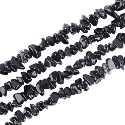 Obsidian Stränge natürlicher Obsidiansplitterperlen, 5~8x5~8 mm, Bohrung: 1 mm, ca. 31.5 Zoll (80cm), 2 Stränge / box