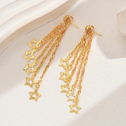Звезда Серьги-гвоздики с кисточками из латуни, реальный 18 k позолоченный, цепочка-оберег, звезда