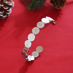 Нержавеющая Сталь Цвет Рождество 201 Браслеты-манжеты из нержавеющей стали для женщин, плоско-круглые, цвет нержавеющей стали, внутренний диаметр: 2.32 дюйм (5.9 см)