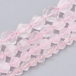 Rose Quartz Natural Rose Quartz Beads Strands, Star Cut Round Beads, Faceted, 12x11~12mm, Hole: 1.2mm, about 30~32pcs/strand, 14.2~14.6 inch