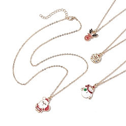 Mixed Color 4Pcs 4 Styles Iron Cable Chains Necklaces, Alloy Enamel Pendant Necklaces, Mixed Color, 18.50~18.70 inch(47~47.5cm), 1pc/style