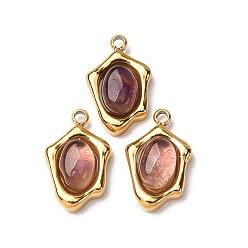 Аметист Подвески из натурального аметиста неправильной овальной формы, с 304 установками из нержавеющей стали, реальный 14 k позолоченный, 14.5x9x4.5 мм, отверстие : 1.4 мм