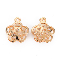 Light Gold Rack Plating Eco-Friendly Iron Charms, with Crystal Rhinestone, Cadmium Free & Nickel Free & Lead Free, Flower, Light Gold, 15x12x4.5mm, Hole: 1.2mm