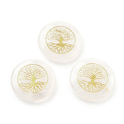 Хрусталь Резные подвески из натуральных кристаллов кварца, плоский круглый горный хрусталь с подвесками «Древо жизни», 30x7 мм, отверстие : 1.8 мм