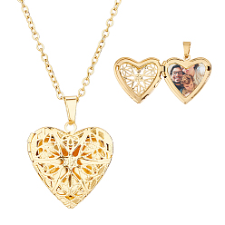 Golden 304 Stainless Steel Heart Locket Pendant Necklaces for Photo, Golden, 18.27 inch(46.4cm)