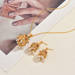 Золотой Наборы из латунных и пластиковых сережек-гвоздиков и подвесок для женщин., золотые, ожерелья: 17.52 дюйм (44.5 см)