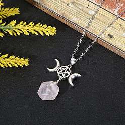 Розовый Кварц Ожерелья с подвесками Nuggets из натурального розового кварца, с кабельным цепи, луна, 12.20~15.75 дюйм (31~40 см)