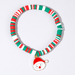 Santa Claus Рождественские 304 браслеты из нержавеющей стали с эмалированными подвесками, Разноцветные браслеты из полимерной глины с бусинами хейши, эластичные, для женщин и мужчин., золотые, Дед Мороз, 6.50 дюйм (16.5 см)