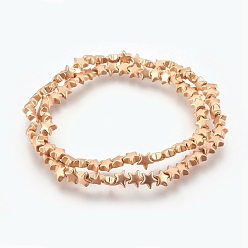 с Золотистым Покрытием Гальваническая немагнитная синтетическая гематитовая нить, звезда, матовые, с золотым покрытием, 6x6x3 мм, отверстие : 0.7 мм, около 87 шт / нитка, 15.7 дюйм (40 см)