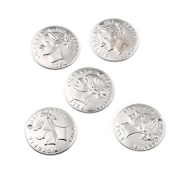 Платина Латунь прелести, долговечный, подвески для монет, плоский раунд с королевой викторией, платина, 14x1 мм, отверстие : 1 мм