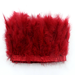 Dark Red Turkey Feather Fringe Trimming, Costume Accessories, Dyed, Dark Red, 5-1/8 inch(130mm), about 2.19 Yards(2m)/Bag