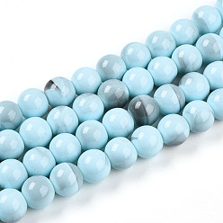 Небесно-голубой Выпечки нарисованных стеклянных бусин прядей, круглые, два тона, голубой, 10~10.5 мм, отверстие : 1.4 мм, около 84~87 шт / нитка, 31.10~32.28 дюйм (79~82 см)