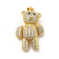 Прозрачный Латунные микро проложить кубического циркония подвески, медведь очарование, механическое очарование, золотые, прозрачные, 30x19x10 мм, отверстие : 4 мм
