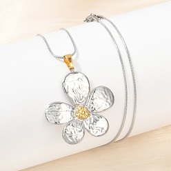 Цветок 304 двухцветные подвески из нержавеющей стали для женщин, золотые и нержавеющая сталь цвет, цветок, 17.91 дюйм (45.5 см), Кулон : 32.5x31.5x2.5 мм