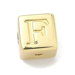 Letter F Латунные бусины, без кадмия и без свинца, долговечный, стойки покрытие, кубические, реальный 18 k позолоченный, Буква F, 6x6x6 мм, отверстие : 1.8 мм
