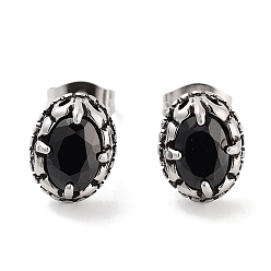 Черный Овальные серьги-гвоздики из хирургической нержавеющей стали с фианитами для женщин и мужчин, античное серебро, чёрные, 316 мм