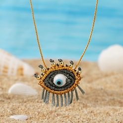 Серый Плетеный шнур стеклянный глаз подвеска женские ожерелья, элегантные винтажные прочные невыцветающие ювелирные изделия, серые, 29.92 дюйм (76 см)