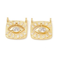 Прозрачный Стойки обшивки латунь кубического циркония подвески, без кадмия, без никеля и без свинца, реальный 18 k позолоченный, квадратный, прозрачные, 23x22x3~5 мм, отверстие : 3 мм
