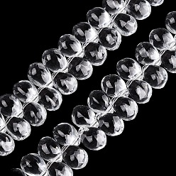 Clear Transparent Glass Beads Strands, Top Drilled Beads, Teardrop, Clear, 13.5x9.5x9.5mm, Hole: 1~1.2mm, about 119~122pcs/strand, 21.46~23.43 inch(54.5~59.5cm)