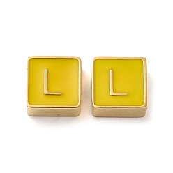 Letter L 304 aus Stahl-Email-Perlen, echt 14 k vergoldet, Quadrat mit Buchstaben, Buchstabe l, 8x8x4 mm, Bohrung: 2 mm