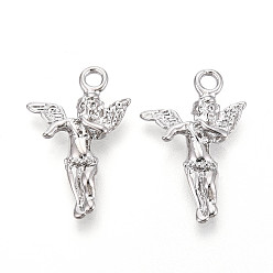 Платинированный Латунные подвески, без кадмия, без никеля и без свинца, ангел, Реальная платина, 26.5x17x4 мм, отверстие : 2.4 мм