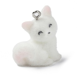 Лиса Подвески из непрозрачной смолы, с платиновыми тоновыми железными петлями, лиса, 24.5x21x14 мм, отверстие : 1.8 мм