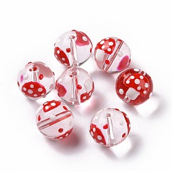 Малиновый Стекло с эмалевыми бусинами, круглый с грибами, малиновый, 11.5 мм, отверстие : 1.5 мм