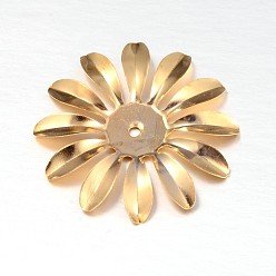 Golden Multi-Petal Flower Iron Bead Caps, Golden, 37x2mm, Hole: 2mm