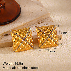 Квадрат 304 серьги-гвоздики из нержавеющей стали с кристаллами и стразами, золотые, квадратный, 24x24 мм