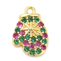 Настоящее золото 18K Подвески из кубического циркония с покрытием из латуни, долговечный, без кадмия и без свинца, перчатка, реальный 18 k позолоченный, 14x9.5x2.5 мм, отверстие : 1 мм