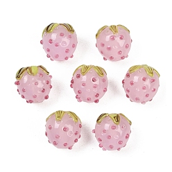 Бледно-Розовый Бусины лэмпворк , клубника, розовый жемчуг, 13.5~14x13.5 мм, отверстие : 1.8 мм