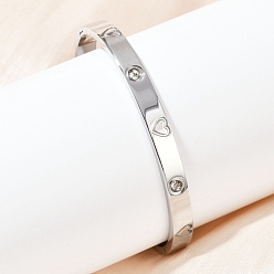 Нержавеющая Сталь Цвет 201 браслеты из нержавеющей стали со стразами для женщин, сердце, цвет нержавеющей стали, 1/4 дюйм (0.6 см), внутренний диаметр: 2-3/8x2 дюйм (6x5 см)