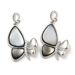Платинированный Латунные микропаве прозрачные подвески с фианитом, без кадмия, без никеля и без свинца, с черной оболочкой губ, бабочки прелести, Реальная платина, 27.5x19x4 мм, отверстие : 4x3 мм