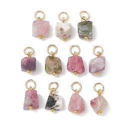 Золотой Подвески из натурального разноцветного турмалина, подвески-самородки с латунными соединительными кольцами, золотые, 11~12.5x6.5~8x5.5~6 мм, отверстие : 3 мм