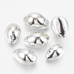 Platinum UV Plated Freshwater Shell Pendants, Cowrie Shell, Platinum, 14~16x8~9x6~7mm, Hole: 1mm