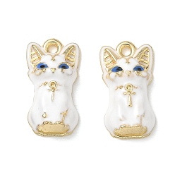 White Alloy Enamel Pendants, Cat Shape Charms, Rack Plating, Cadmium Free & Nickel Free & Lead Free, Golden, White, 20x10.5x5.5mm, Hole: 1.6mm