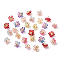 (52) Непрозрачная лаванда Цветок стекло амулеты, с бусинами из АБС-пластика, имитирующими жемчуг, и латунной петлей, разноцветные, 11.5~12x13.5x13.5 мм, отверстие : 2.5 мм