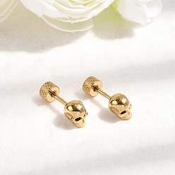 Золотой 304 серьги-гвоздики в форме черепа из нержавеющей стали, без кадмия, без никеля и без свинца, ионное покрытие (ip), золотые, 7x5 мм