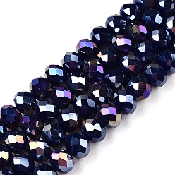 Розовато-лиловый Стеклянные бусины с гальваническим покрытием , непрозрачный сплошной цвет, с покрытием AB цвета, граненые, рондель, светло-синий, 8x6 мм, отверстие : 1 мм, около 60~62 шт / нитка, 39~40 см