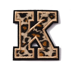 Letter K Polyester Computerized Embroidery Cloth Iron On Sequins Patches, Leopard Print Pattern Stick On Patch, Costume Accessories, Appliques, Letter.K, 61x53x1.5mm