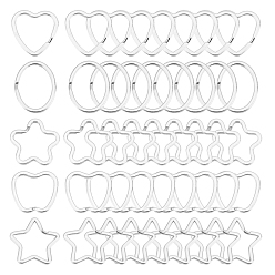 Platinum 50Pcs 5 Style Iron Keychain Clasps, Heart & Oval & Star & Apple & Flower, Platinum, 10pcs/style